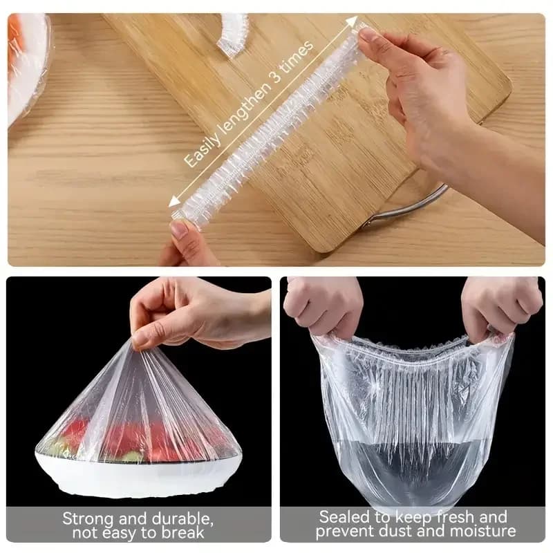 100pcs Disposable Food Cover Saran Wrap Bowel Cover Food Grade Fresh-keeping Plastic Bag Kitchen Storage Accessories - 3