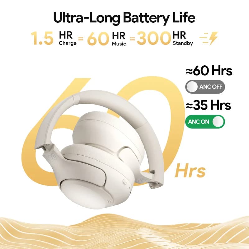QCY H3 ANC Hi-Res Audio Wireless Bluetooth 5.4 Headphones Over Ear Headset 60Hrs 43dB Hybrid Active Noise Cancellation Earphone - 6