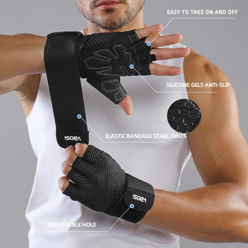 VBOSi Breathable Half-Finger Sports Gloves with Adjustable Wrist Straps, Non-Slip Gym & Cycling Gloves for Men and Women - 2
