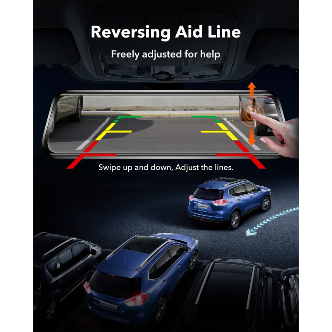 كاميرا لوحة قيادة WOLFBOX G930 بشاشة 10 بوصة وواي فاي، مسجل فيديو عالي الدقة 4K، كاميرا مرآة بزاوية رؤية 140 درجة، مسجل فيديو بشاشة لمس مع عرض وقوف السيارات لمدة 24 ساعة - 6