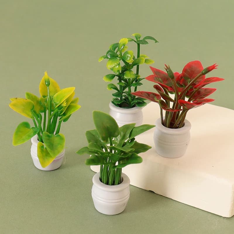 Doll House Mini Simulated Green Plant Potting Plant Model DIY Dollhouse Home Garden Outdoor Landscape Flower Bed Scene Decor - 2