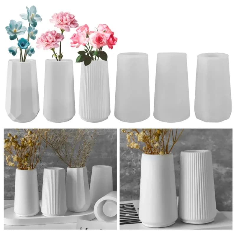 Round Stripe Vase Silicone Mold Plaster Epoxy Resin Candle Jar Casting Mold Cylindrical Home Decor DIY Storage Box Crafts Making - 6
