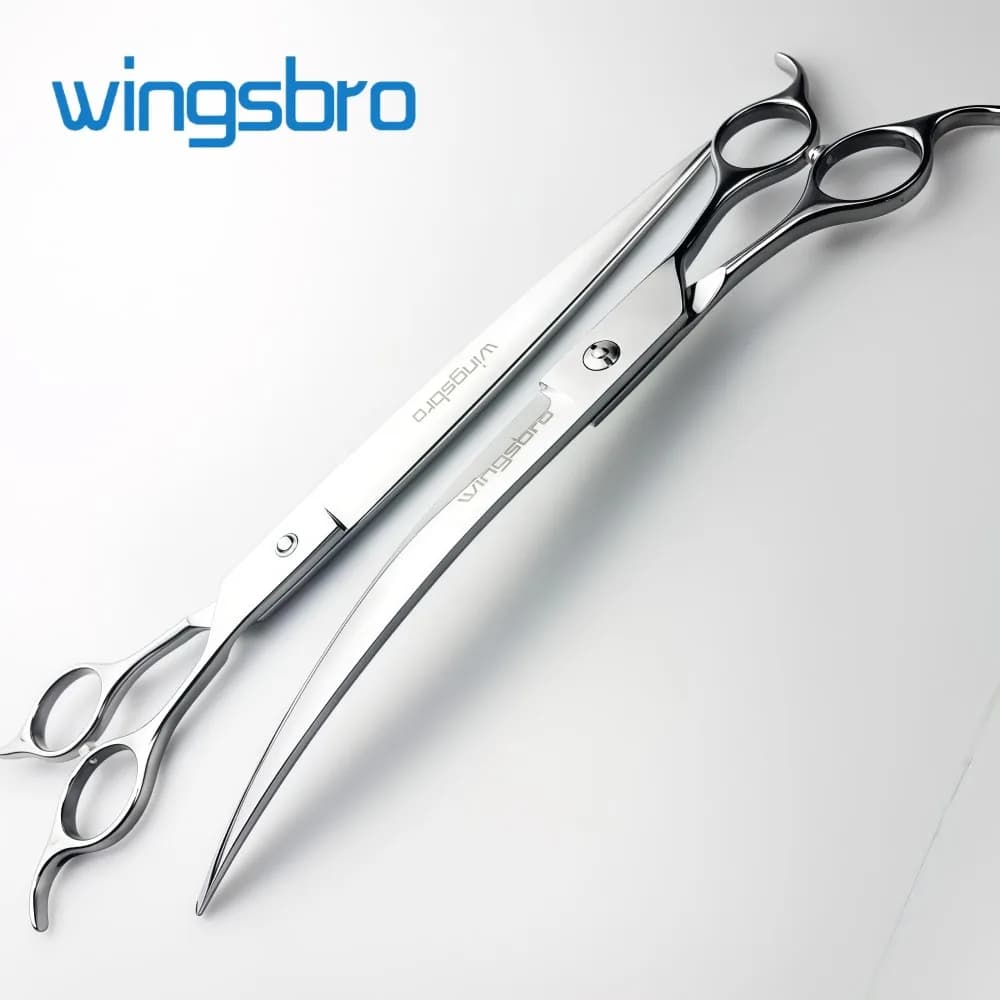wingsbro Pet Scissors 9" Silver Curved Pet Grooming Scissors Professional Shears Salon Barber Using Big Dogs & Cats - 2