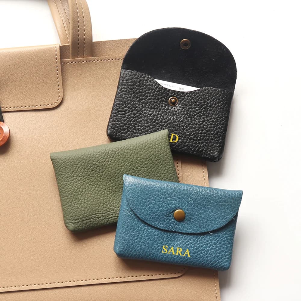 Personalize Genuine Leather Card Holder Simple Classic Soft Cowhide Coin Purse Engrave Letter Mini Envelope Business Card Sleeve - 3