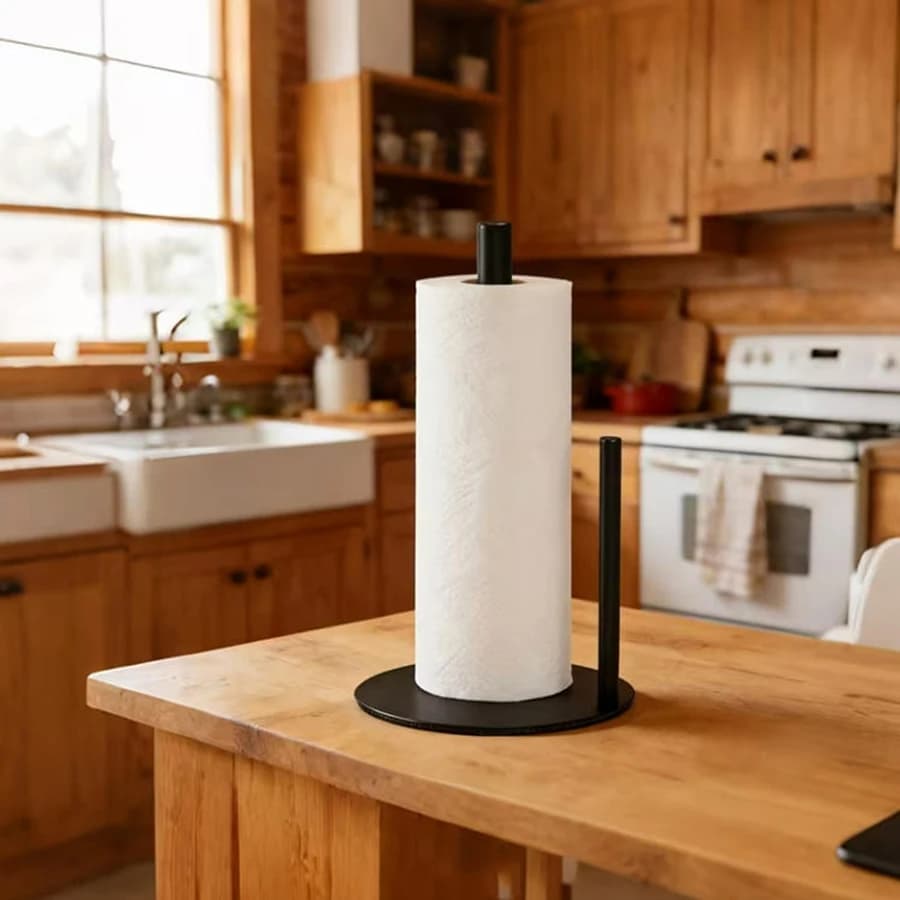 حامل لفائف المطبخ من الفولاذ المقاوم للصدأ مع قاعدة مرجحة - منظم كونترتوب عالي التحمل، تصميم موفر للمساحة للمناشف الورقية - 3