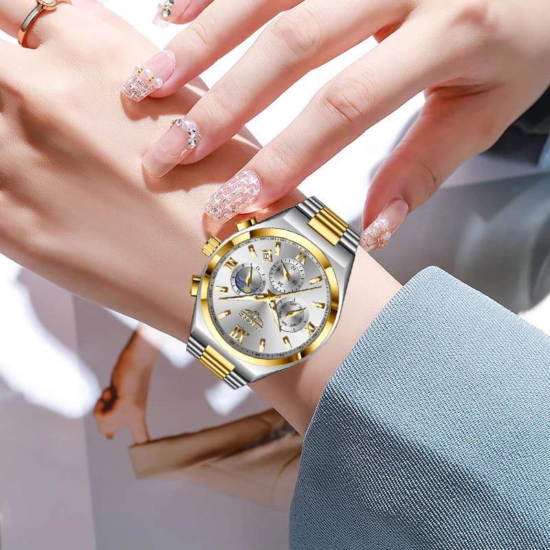 ساعات LIGE نسائية أنيقة، ساعات كوارتز نسائية بتاريخ مضيء، ساعة سوار رياضية مقاومة للماء من الفولاذ المقاوم للصدأ، هدية للنساء - 5