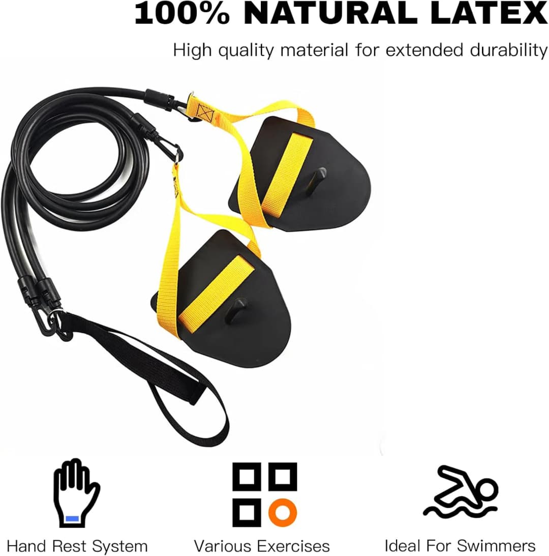 مجموعة أربطة مقاومة للسباحة مع مجاديف يد مقابض أربطة تمارين للنساء والرجال حبل مطاطي بطول 1.2 متر - 4