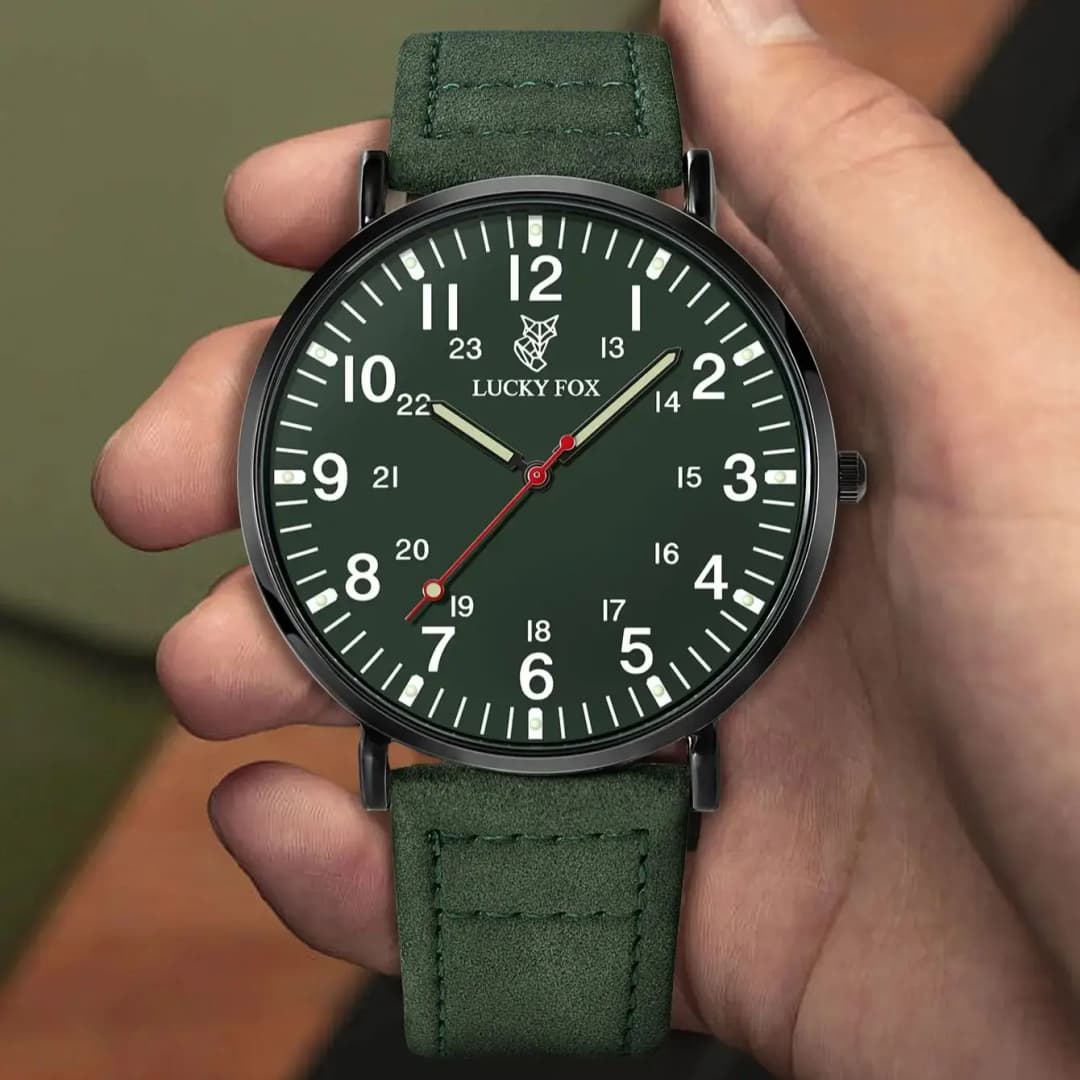 ساعة لاكي فوكس كلاسيكية فاخرة بسيطة غير رسمية كوارتز رجالية ساعة يد للرجال ساعة كبيرة بميناء دائري - 3