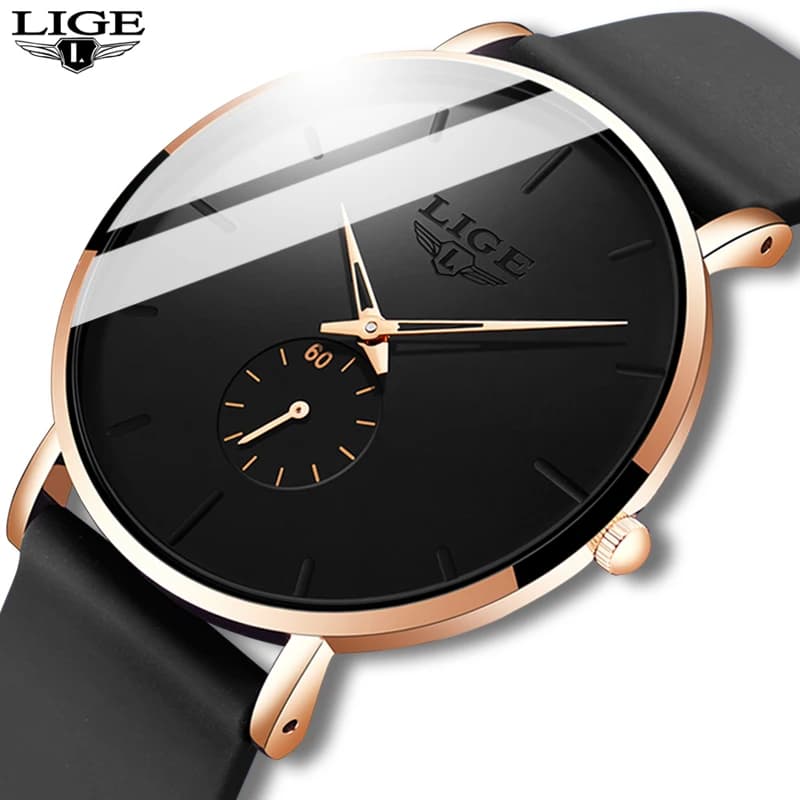 ساعات LIGE رياضية عصرية جديدة 2023 للرجال، علامة تجارية فاخرة، مقاومة للماء، تصميم بسيط، فائقة النحافة، كوارتز - 5