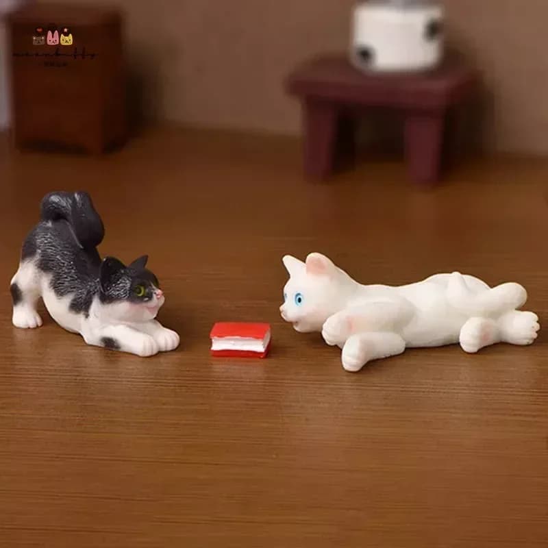 Resin Cats Ornament Kitten Figurine Animal Miniature Fairy Garden Doll House Decoration DIY Micro Landscape Home Decor - 2