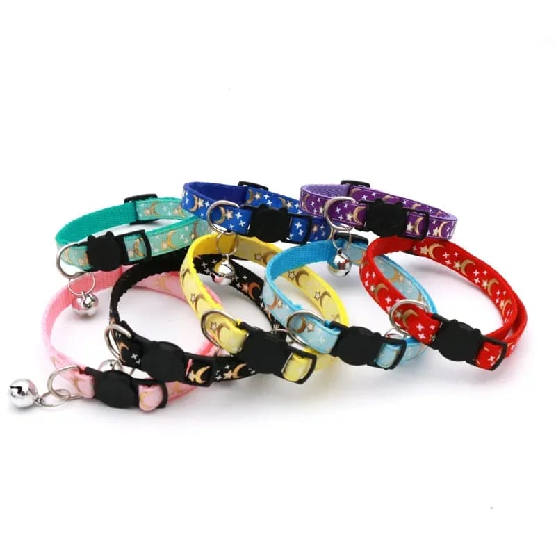 Pet Collar Cat Dog Gold Color Stars and Moon Pet Collar with Bell and PP Material Separate Luminescence Safety Buckle Solid Safe - 5