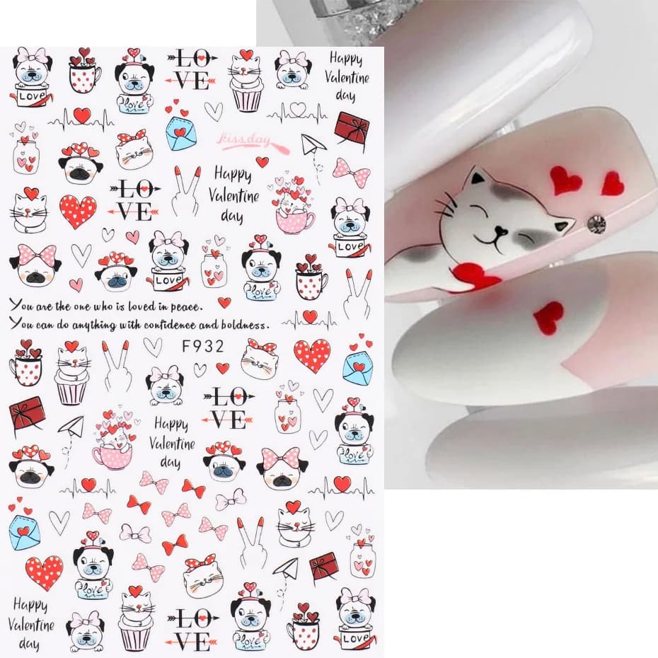 1 قطعة عيد الحب الجديد مسمار الفن صائق ثلاثية الأبعاد القلب أحمر الشفاه مسمار ملصقات مسمار الفن لوازم ملصقات بمادة لاصقة ذاتية الصنع مسمار المنزلق - 2