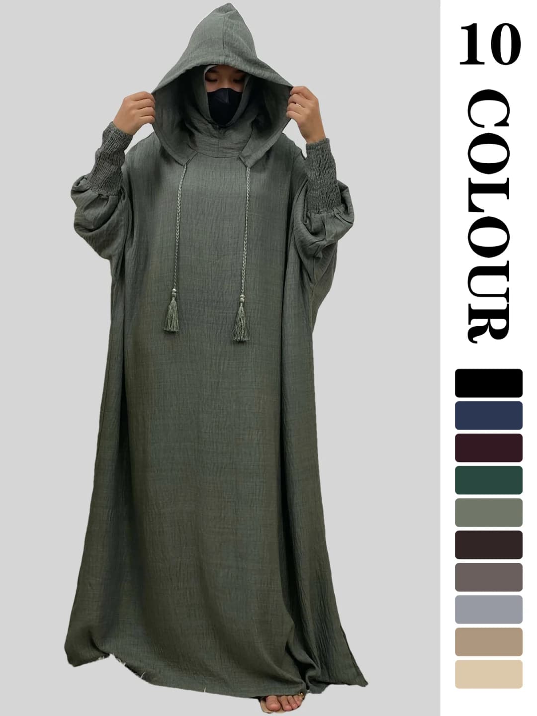 Women 12 Colors Abayas Muslim Ramadan Prayer Clothing With Hooded Jalaba Solid Casual Batwing Sleeve Arab Robe Eid Djellab