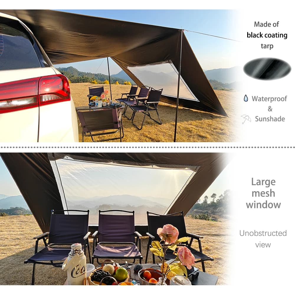Car Side Awning Tent 3x5 Black Coating Tarp Camping Waterproof Canopy Outdoor Car Rear Tent - 3