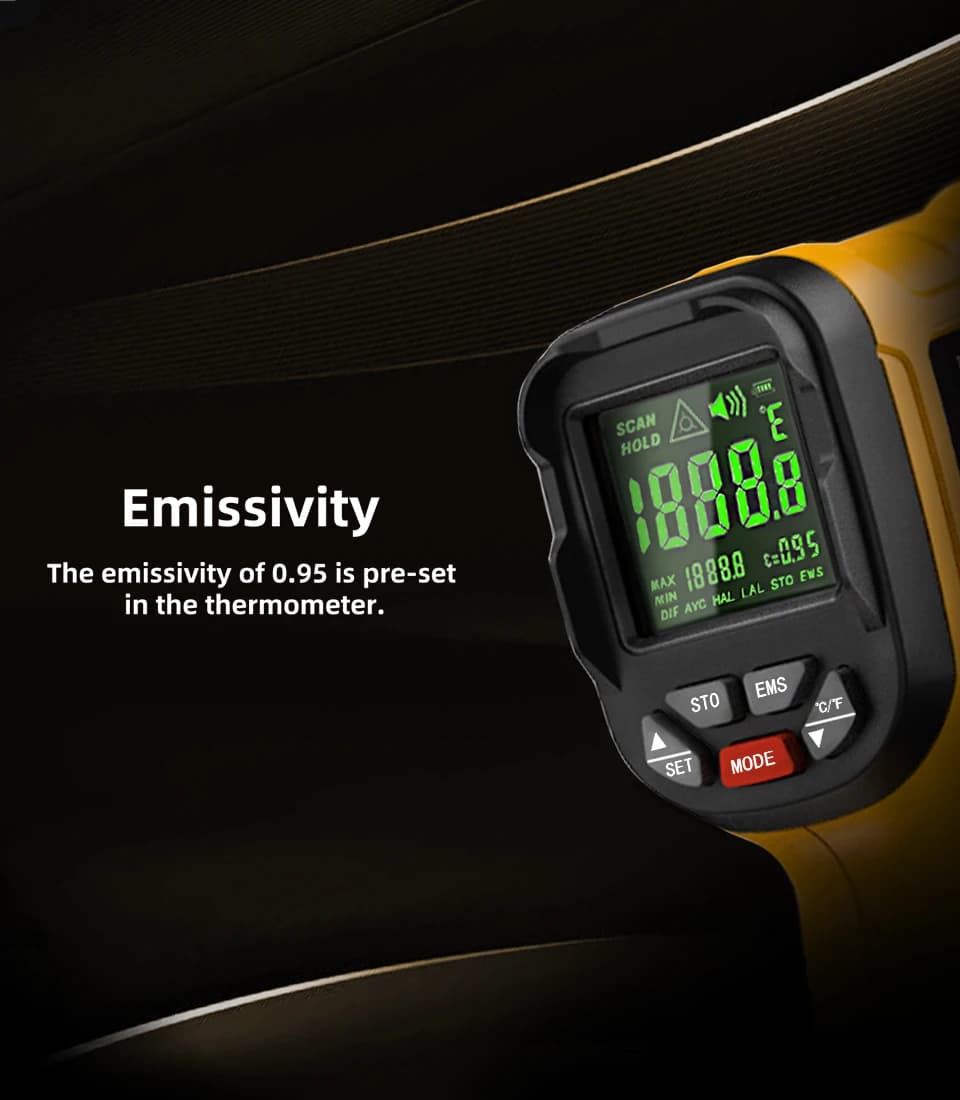 مسدس ميزان حرارة بالأشعة تحت الحمراء من BSIDE، -50~1400 °، أدوات اختبار قياس درجة الحرارة الصناعية، محمول باليد، على شكل C - 5