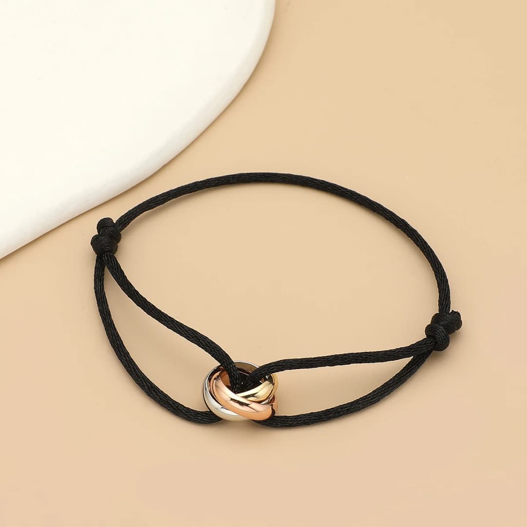 Simple Fashion Unisex Bracelet 3 Metal Round Circle Accessory Adjustable Men's Rope Bracelet for Women Jewelry Gifts - 4