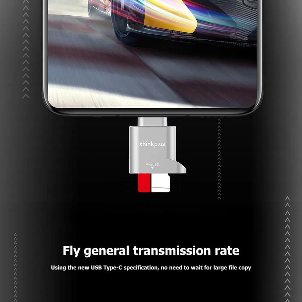 قارئ بطاقات Lenovo Thinkplus USB C Type-C مايكرو SD قارئ بطاقات الذاكرة محول معدني صغير TranFlash لقارئ بطاقات TF لهاتف Type C - 3
