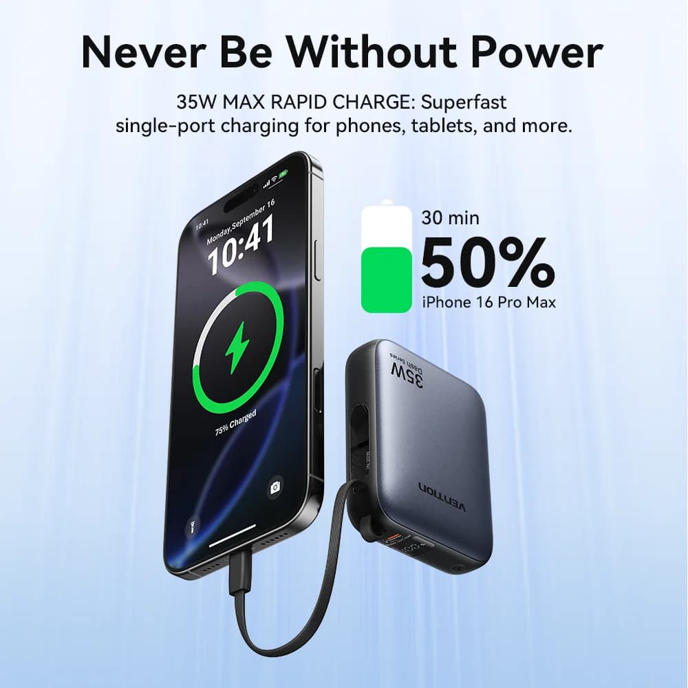 Vention 35W Mini Power Bank PD Fast Charge 10000mAh Portable PowerBank for iPhone 17 16 Pro Samsung S25 External Battery Charger - 4