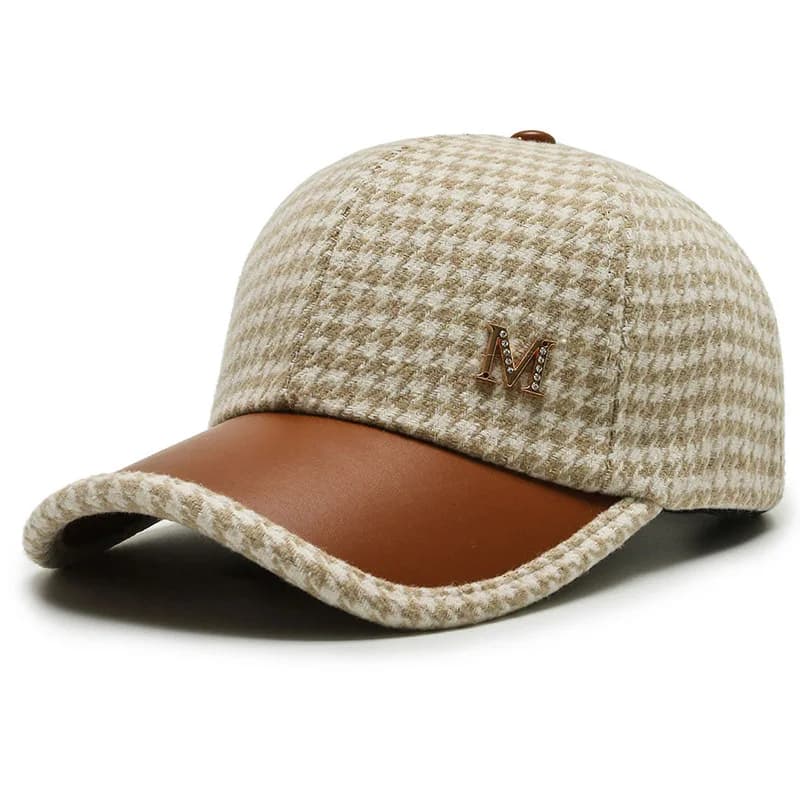Fashions Check Baseball Cap for Women Winter Keep Warm Windproof Street Wild Trend Cap - 6
