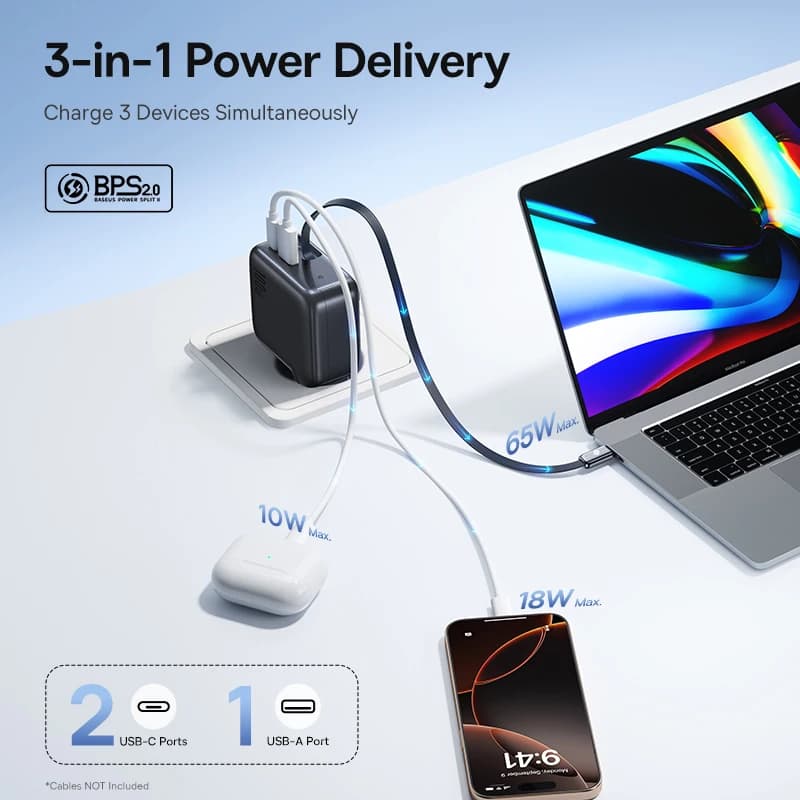 شاحن Baseus 240W رقمي GaN لأجهزة الكمبيوتر المحمولة لينوفو إتش بي ماك بوك شاحن يو إس بي سي مع منفذ شحن سريع دي سي لهواتف آيفون وشاومي - 5