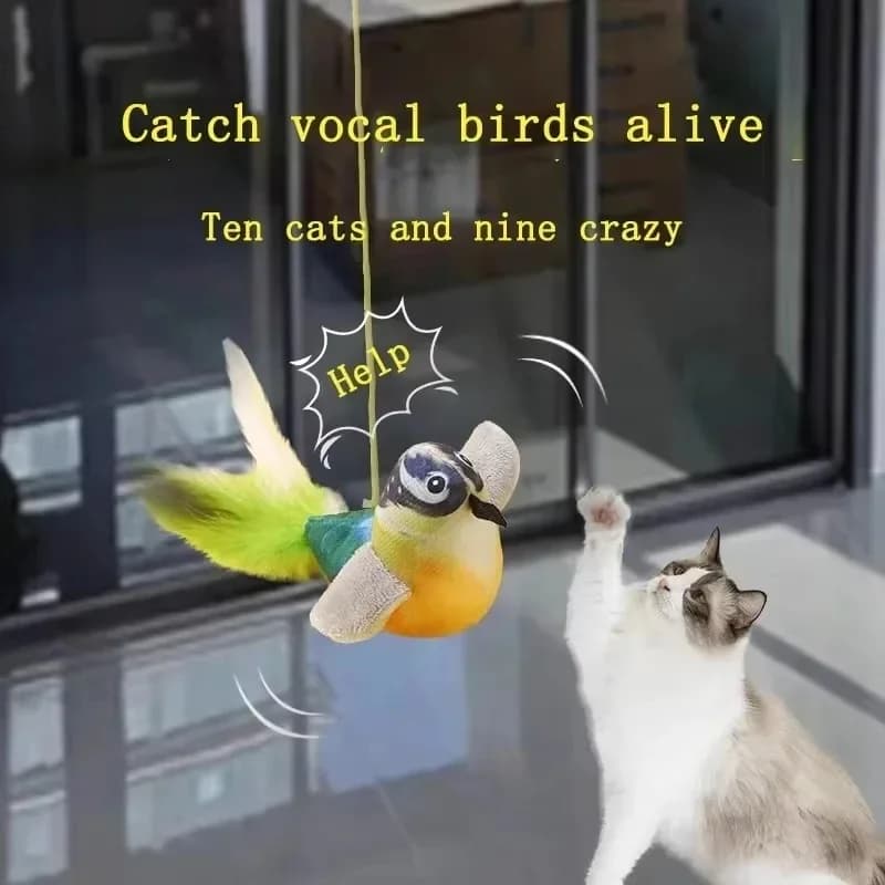 The pet cat toy emulates the sound bird to amuse the cat elastic rope to relieve boredom and resist scratching and biting - 2