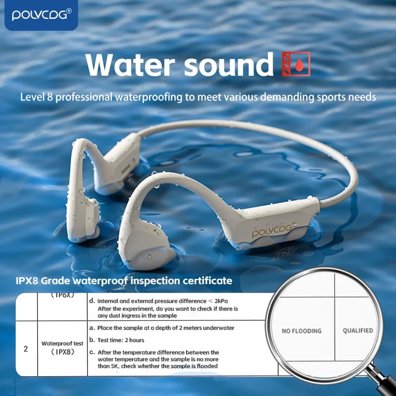 سماعات رأس POLVCDG Bone Conduction IPX8 32GB بلوتوث 5.3 لاسلكية مع ميكروفون مقاومة للماء سباحة 2024 جديد - 4