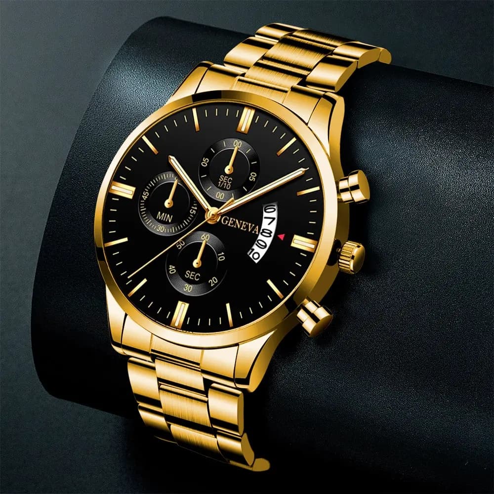 2023 Fashion Men Gold Stainless Steel Watch Luxury Calendar Quartz Wrist Watch Mens Business Watches for Man Clock Reloj Hombre - 4