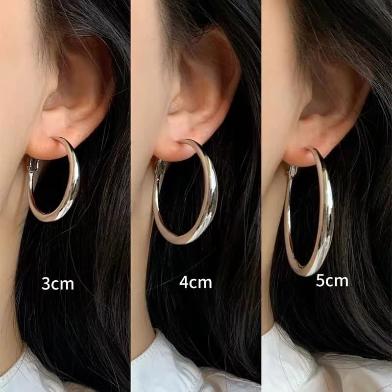 Classic Simple Geometric Round Big Stainless Steel Hoop Earrings for Women Exaggeration Circle Bride Earrings Jewelry Accessory - 2