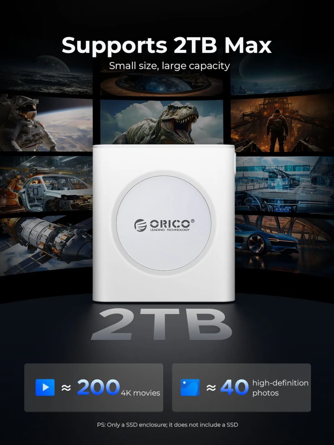 علبة ORICO M.2 2230 NVMe SSD، USB C 3.2 Gen 2 Type-C بسرعة 10 جيجابت في الثانية، محول NVMe PCI-E، علبة خارجية من الألومنيوم متوافقة مع iPhone15/16 Pro وiPad - 2