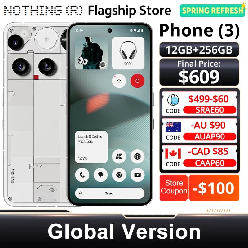 Global Version Nothing Phone (3) 5G Smartphone Qualcomm Snapdragon 8S Gen 4  65W Charging NFC 6.67'' 120Hz AMOLED 50MP Camera