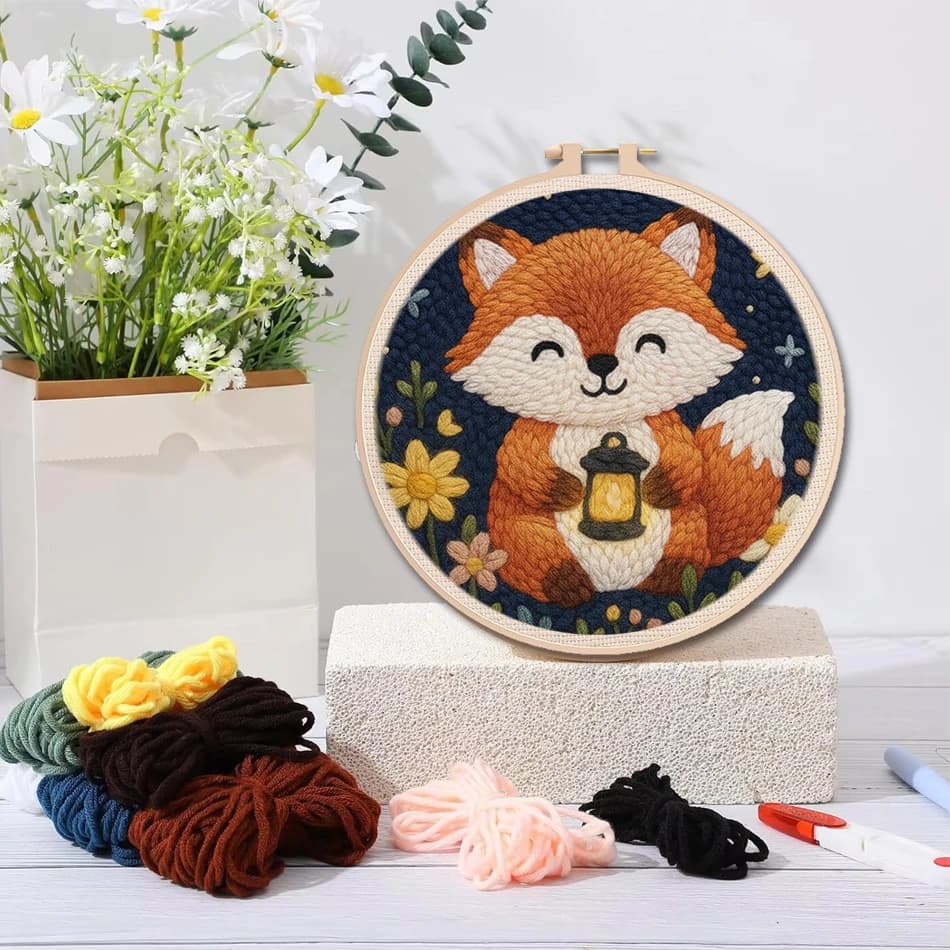 Diy Punch Needle Embroidery Starter Kits For Beginner Cute Animal Patterns Cat Dog DIY Craft Set with Embroidery Frame Home Wall - 3
