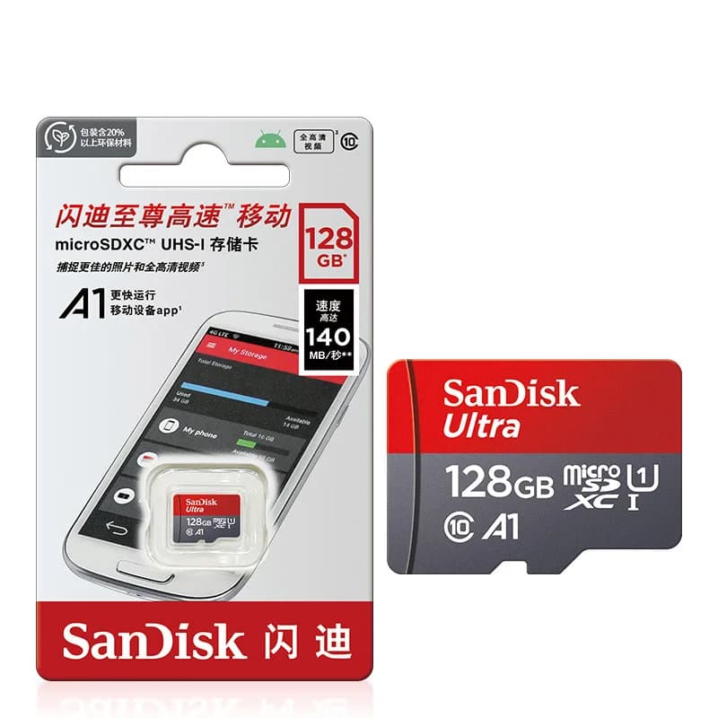 بطاقة ذاكرة Sandisk أصلية 256 جيجابايت/128 جيجابايت/64 جيجابايت/32 جيجابايت TF micro sd card Class 10 UHS-1 للهاتف الذكي والكمبيوتر - 4