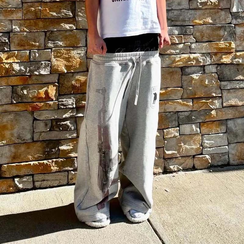 Y2K سروال حارس الشارع المطرز عالي الخصر للربيع والصيف كاجوال مستقيم الساق مزدوج الخصر تصميم عصري - 3