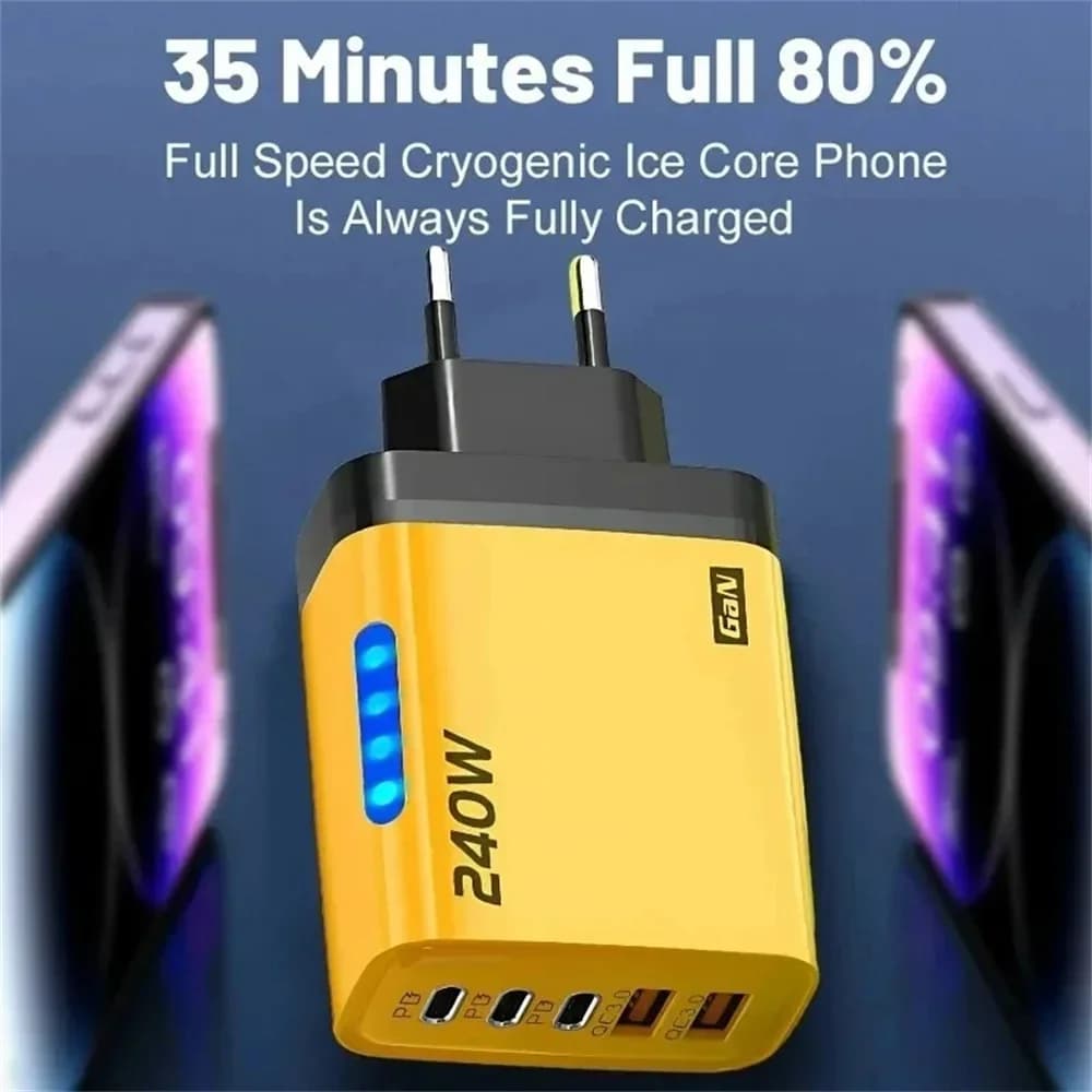 5 in 1 GaN USB C Desktop Charger 240W Fast Charge Phone Adapter 10A Type C Cable For iPhone Samsung Xiaomi EU/US/UK Plug Charger - 4