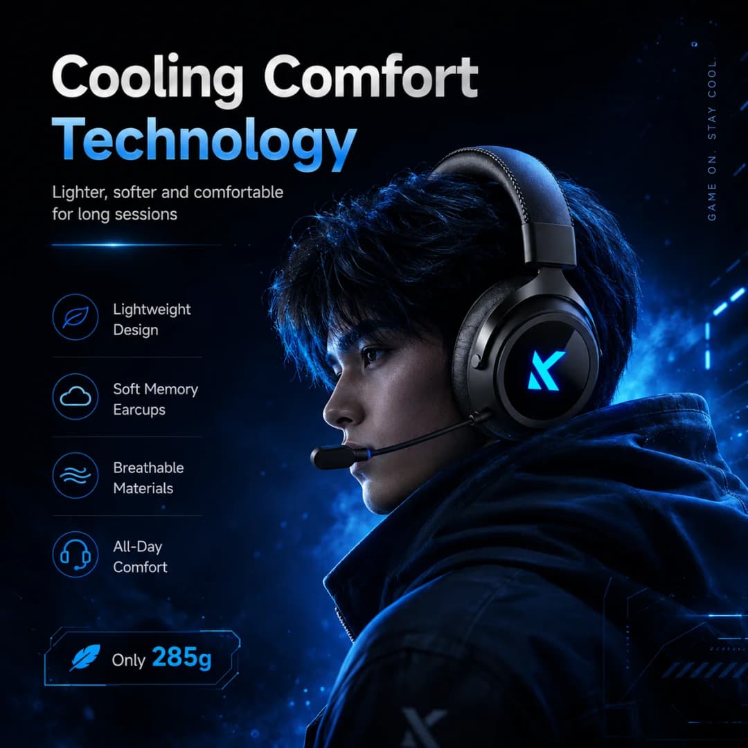 MCHOSE X9 Tri-Mode Wireless Gaming Headset, 7.1 Surround Sound Low Latency ANC Mic Over-Ear Headphones for PC - 5