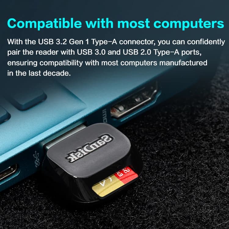 قارئ بطاقات SanDisk USB 3.2 Micro SD، قارئ بطاقات ذاكرة فلاش TF صغير بسرعة تصل إلى 250 ميجابت/ثانية - 4