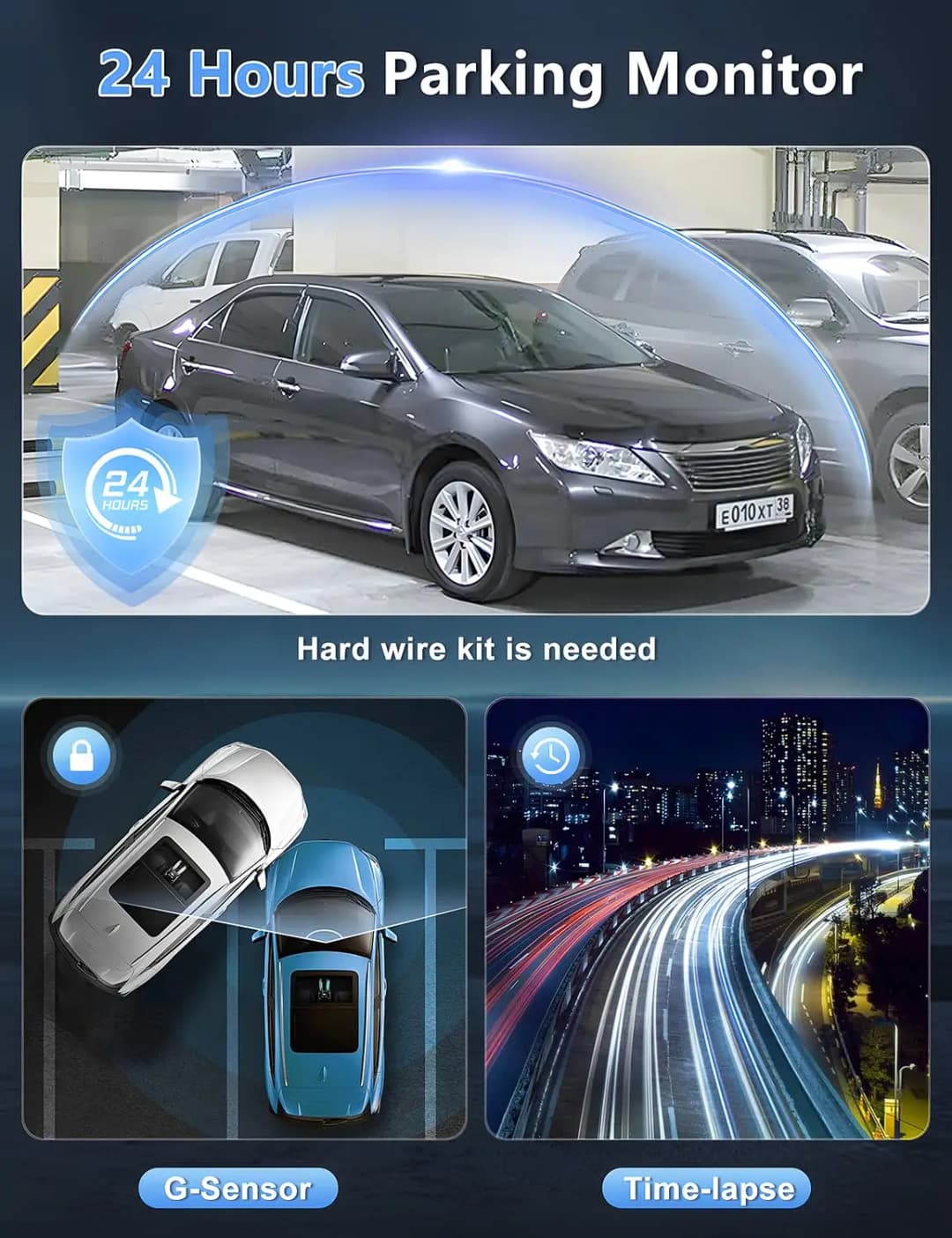 كاميرا داش Kocam بدقة 4K UHD، كاميرا أمامية وخلفية مزدوجة العدسة مع رؤية ليلية 24 ساعة، شاشة ركن السيارة، وصندوق أسود - 6