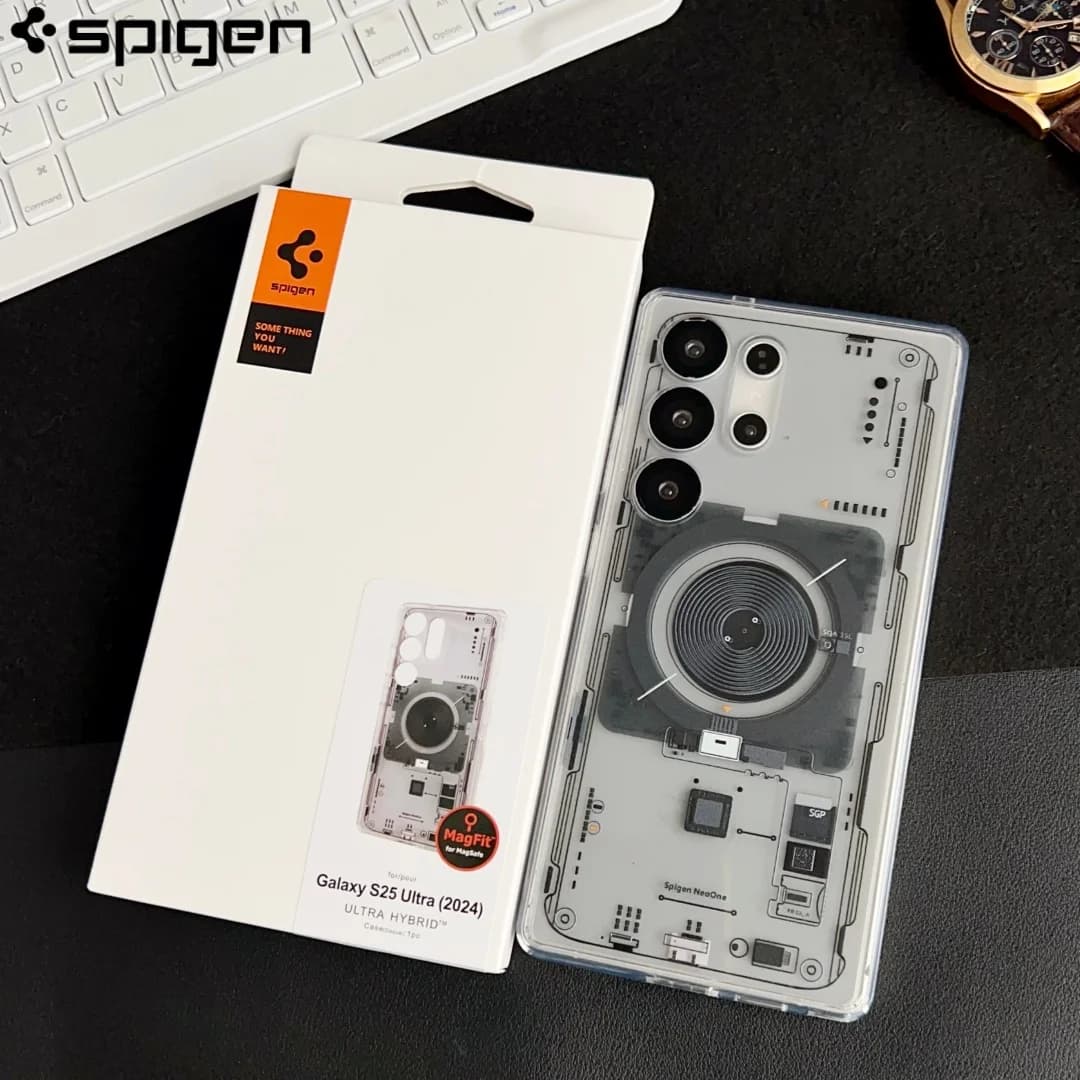 غطاء سبايجن Ultra Hybrid MagFit المغناطيسي الشفاف لهواتف سامسونج جالاكسي S23 وS24 ألترا وS25 بلس، متوافق مع ماجسيف، غطاء TPU مقاوم للصدمات