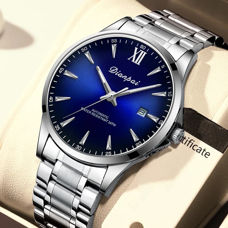 Dianpai Simple Business Men's Fully Automatic Mechanical Watch Stainless Steel Calendar Men's Waterproof Night Light Watch - 2