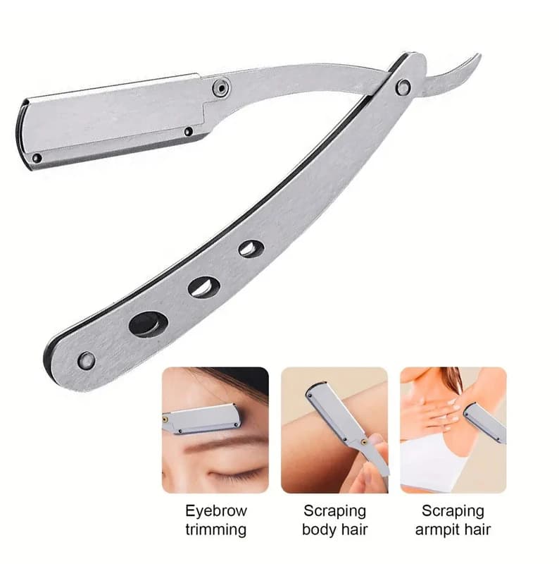 أدوات حلاقة يدوية لصالونات الحلاقة، شفرة حلاقة بحافة مستقيمة من الفولاذ المقاوم للصدأ، حامل شفرة قابلة للطي، أدوات حلاقة اللحية - 3