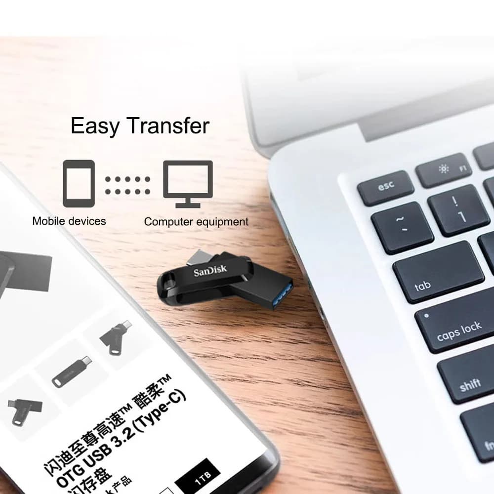 SanDisk Ultra Dual Drive Go USB Type-C USB 3.2 بسعة 64 جيجابايت و128 جيجابايت و256 جيجابايت و512 جيجابايت و1 تيرابايت، فلاش درايف، فلاش ديسك بسرعة تصل إلى 400 ميجابايت/ثانية - 4
