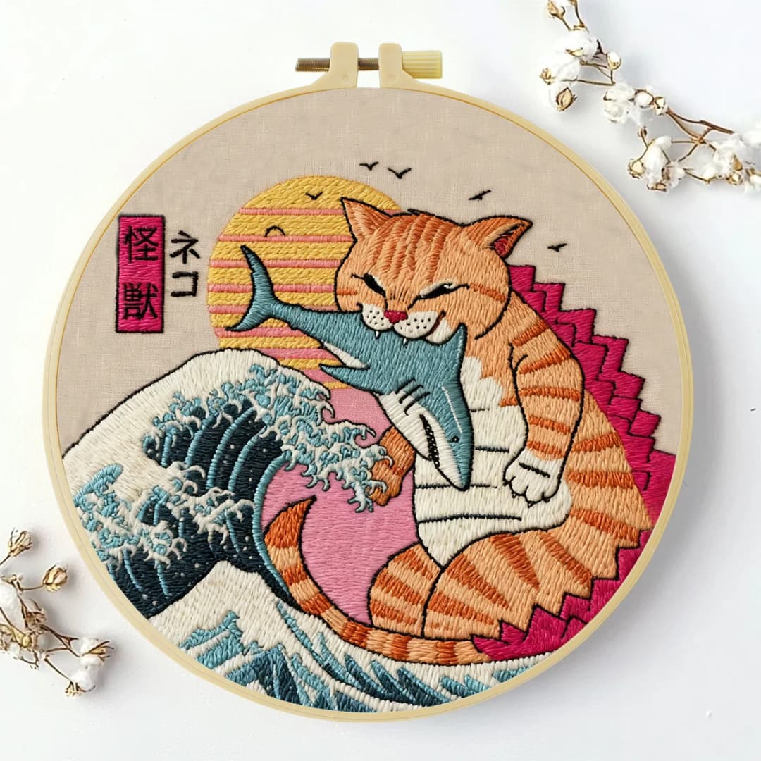 1pc 20X20CM/15X15CM 7.87/6.3inch Monster Cat Embroidery Starter Kit DIY Kit DIY Embroidery Kit Manualidades Needle Art - 4