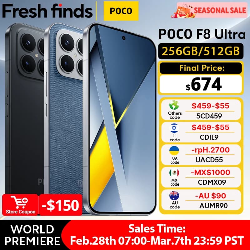 هاتف POCO F8 ألترا 5G نسخة عالمية سناب دراجون 8 إيليت الجيل 5 بطارية 6500 مللي أمبير 6.9 بوصة 120 هرتز شاشة POCO Hyper RGB AMOLED NFC كاميرا 50 ميجابكسل