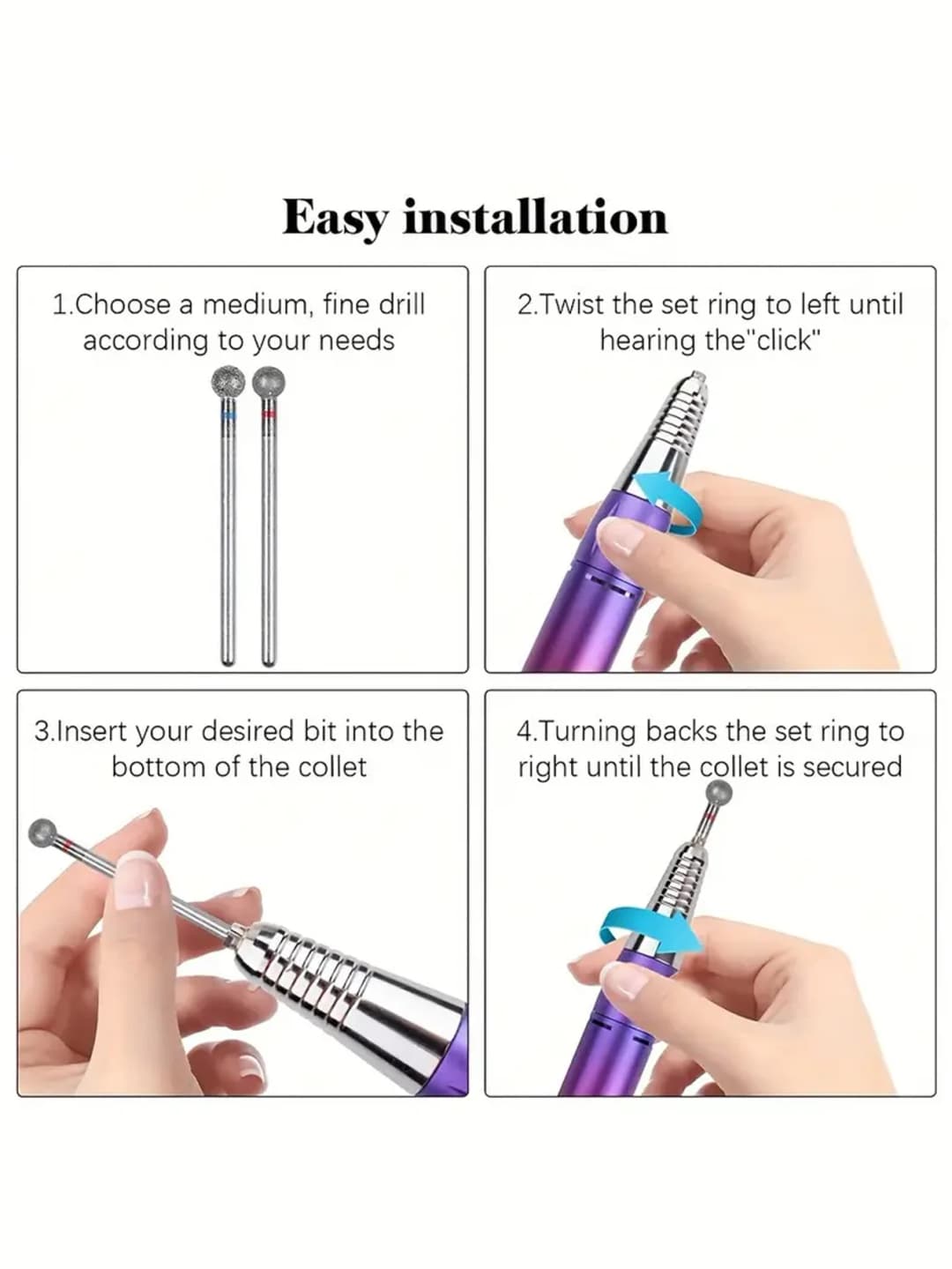 2Pcs Diamond Nail Drill Bits Carbide Conical Micro Cuticle Remover Bit for Under Nail Dead Skin Cleaning Cuticle Remove Nail Art - 2