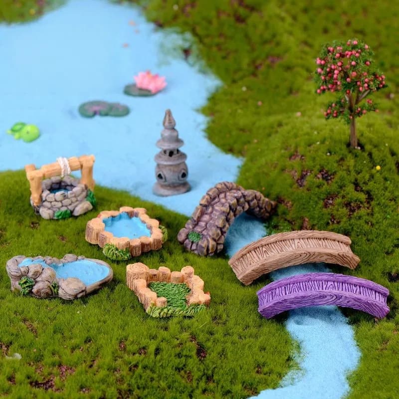 Fairy Garden Accessories Miniature Spring Water Wells Bridge Boat Ornament Statue Figurines Landscape Home Garden Craft  Decor - 2