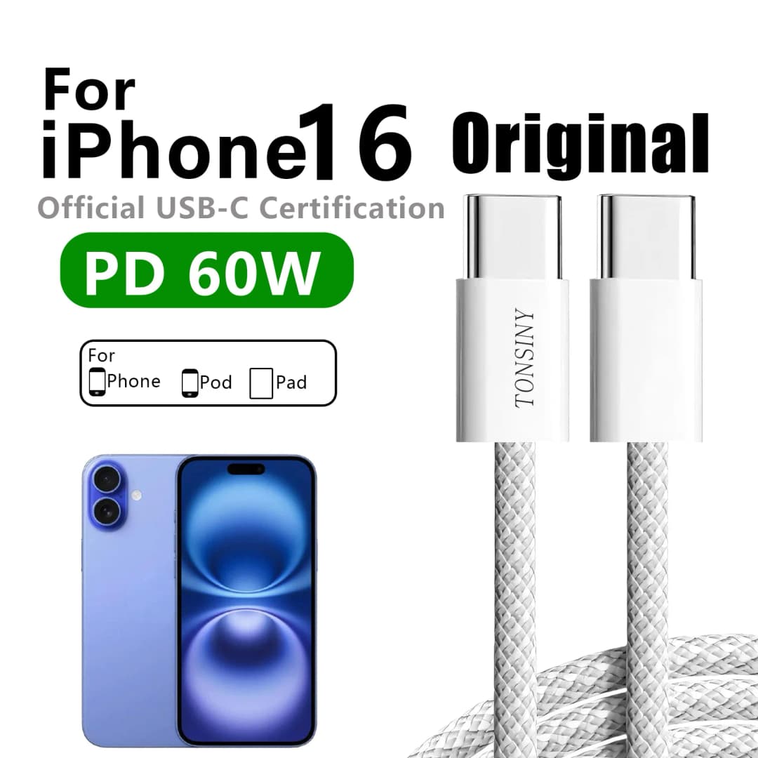 Original USB-C Cable For iPhone 17 16 15 Pro Max PD 60W Fast Charging cord For Huawei Xiaomi Samsung Google Type C Weaving wire