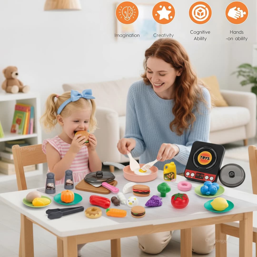Kids Play Kitchen Toys Set Mini 92/69/59 PCS Pretend Cooking Food with Pots Pans Utensils for Toddlers Girls Boys Children Gift - 2