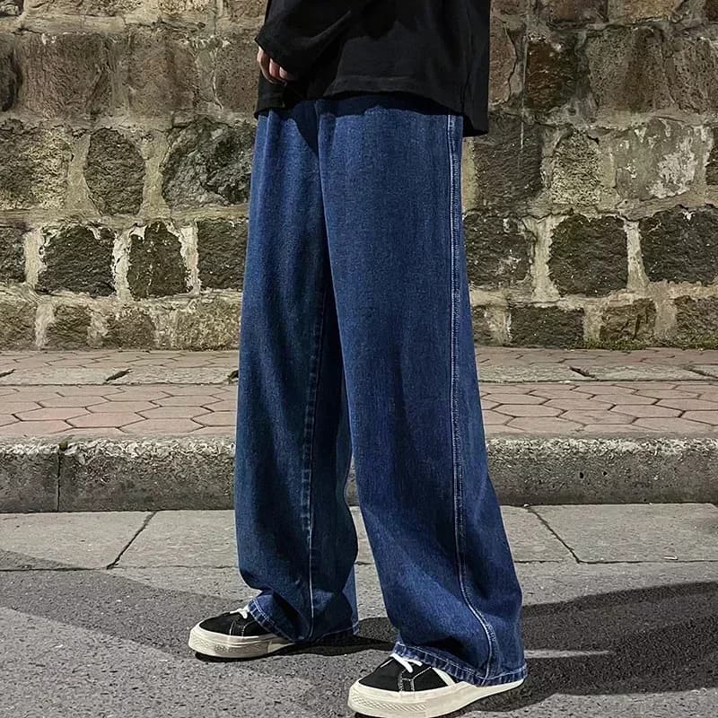 2026 New Streetwear Loose Jeans Men Korean Style Fashion Loose Straight Wide Leg Pants Men's Brand Clothing Black Light Blue - 4