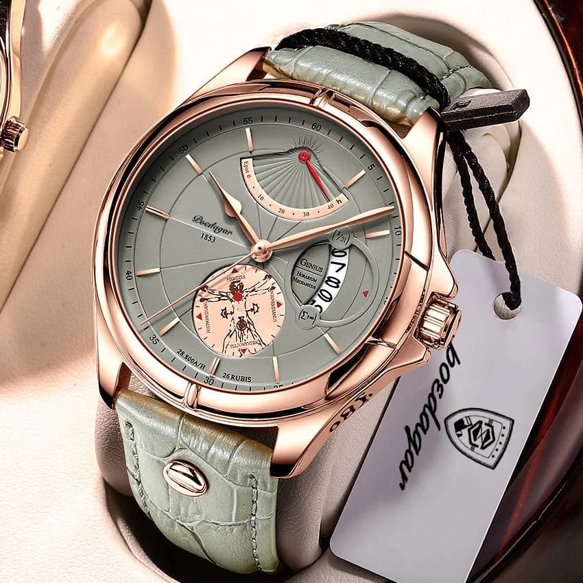 POEDAGAR Luxury Business Men's Quartz Wristwatch Waterproof Luminous Date Leather Man Watch Fashion Watches For Men Reloj Hombre