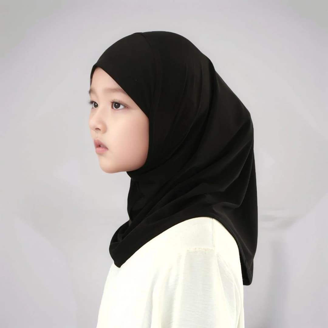 Muslim Children Instant Hijab Soild Girls Cotton Modal Head Wraps Double Chin Undercap Soft Stretch Prayer Hijab Malay Turban - 2